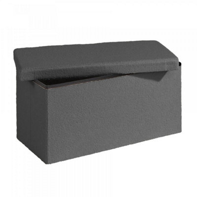 Home Source Folding Grey Rectangular Furry Ottoman