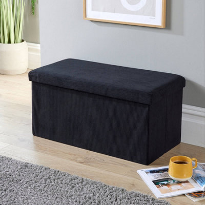 Home Source Folding Ottoman Rectangular Corduroy Black