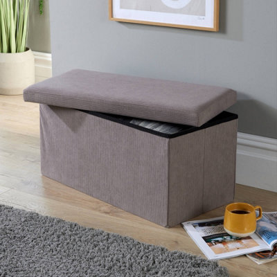 Home Source Folding Ottoman Rectangular Corduroy Grey