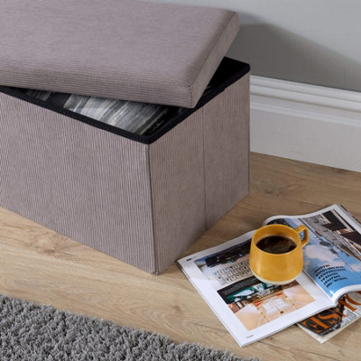 Home Source Folding Ottoman Rectangular Corduroy Grey