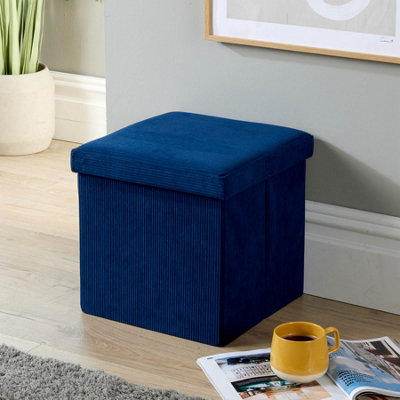 Home Source Folding Ottoman Square Corduroy Blue