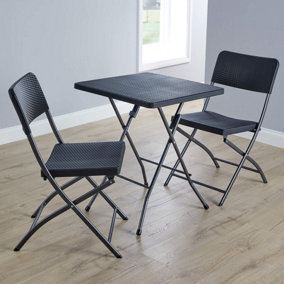 Home Source Folding Outdoor Garden Patio Trestle Table and Chair Set Black