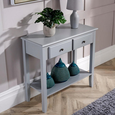 Gray console deals table with drawers