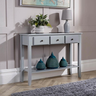 Home Source Garda 3 Drawer Hallway Console Table Grey