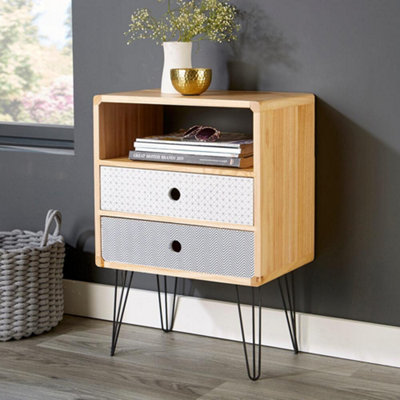 Home Source Genoa 2 Drawer Bedside Table Unit Natural