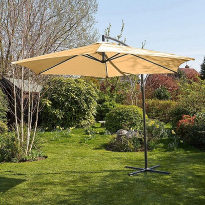 Home Source Gozo 3m Garden Outdoor Overhanging Cantilever Crank Parasol Beige