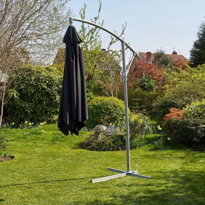 Home Source Gozo 3m Garden Outdoor Overhanging Cantilever Crank Parasol Black