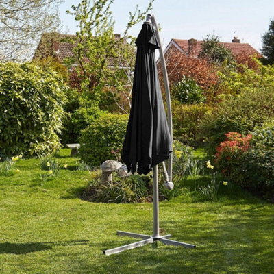 Home Source Gozo 3m Garden Outdoor Overhanging Cantilever Crank Parasol Black