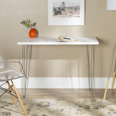 Home Source Gretel Modern Home Office Computer PC Desk with Metal Hairpin Legs White