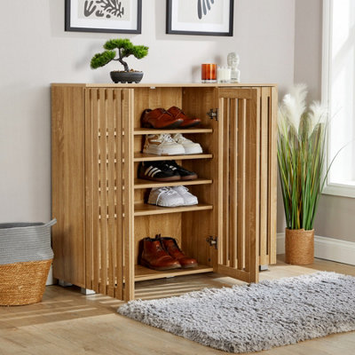 Home Source Halden 3 Door Oak Shoe Cabinet Hallway Storage