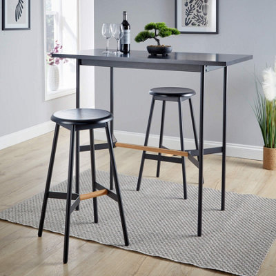 Home Source Harvey Black Compact Bar and Round Stool Set