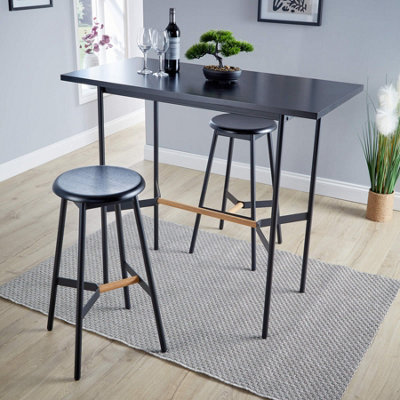 Home Source Harvey Black Compact Bar and Round Stool Set