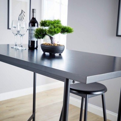 Home Source Harvey Black Compact Bar and Round Stool Set