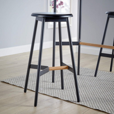 Home Source Harvey Black Compact Bar and Round Stool Set