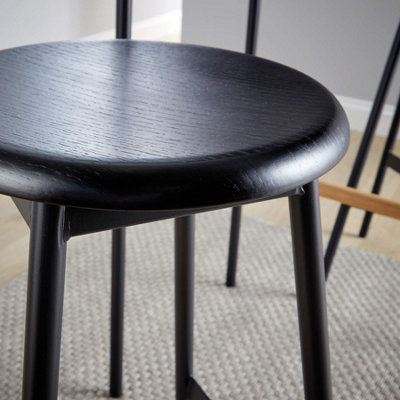 Home Source Harvey Black Compact Bar and Round Stool Set