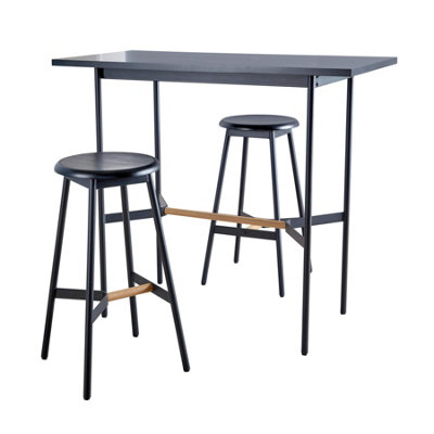 Home Source Harvey Black Compact Bar and Round Stool Set