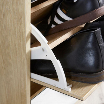 Home Source Heidi 6ft Mirrored Hallway Bedroom Shoe Cabinet Oak Effect
