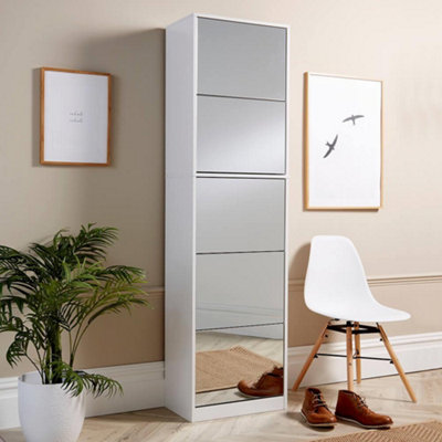 Home Source Heidi 6ft Mirrored Hallway Bedroom Shoe Cabinet White