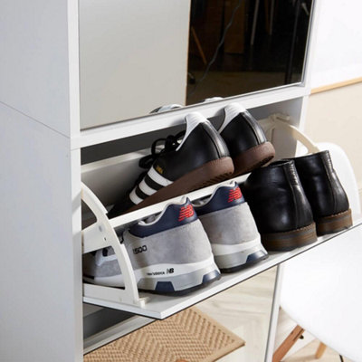 Home Source Heidi 6ft Mirrored Hallway Bedroom Shoe Cabinet White