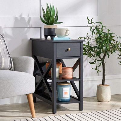 Home Source Heston 1 Drawer Charcoal Side End Lamp Table Shelving Storage Unit