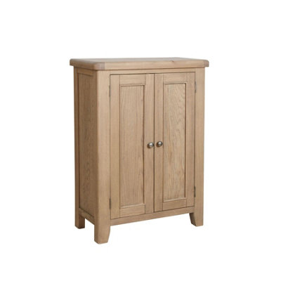 Home Source Holcombe Fully Assembled Solid Wood with Oak Veneer 2 Door Shoe Storage Cupboard