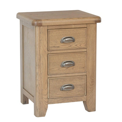 Home Source Holcombe Fully Assembled Solid Wood with Oak Veneer 3 Drawer Bedside Table