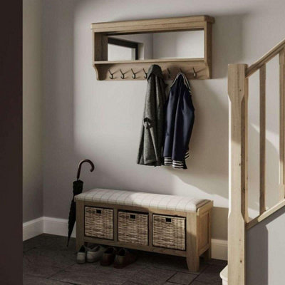 Home Source Holcombe Fully Assembled Solid Wood with Veneer 3 Drawer Padded Hallway Bench