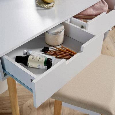 Home Source Hollywood 2 Drawer Light Mirror Dressing Table and Stool Set