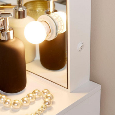 Home Source Hollywood 2 Drawer Light Mirror Dressing Table and Stool Set