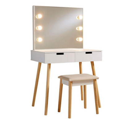 Home Source Hollywood 2 Drawer Light Mirror Dressing Table and Stool Set