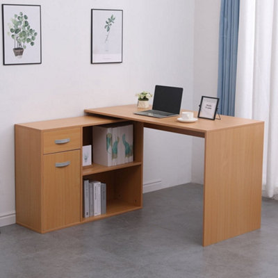 Home Source Hudson L-Shaped Adjustable Computer Office Desk Pine