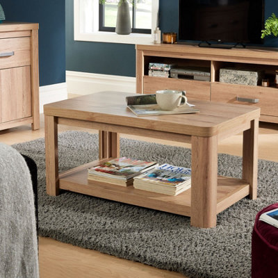 Home Source Huntingdon Open Shelf Coffee Table Storage Unit Oak Effect