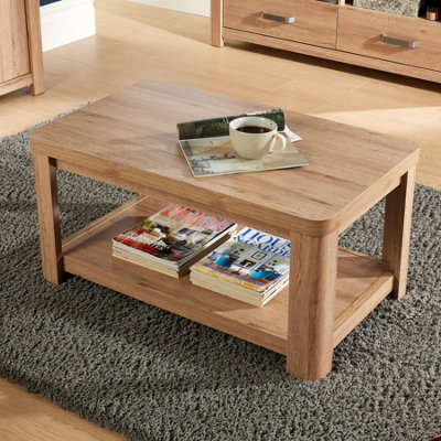 Home Source Huntingdon Open Shelf Coffee Table Storage Unit Oak Effect