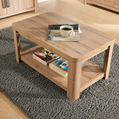 Home Source Huntingdon Open Shelf Coffee Table Storage Unit Oak Effect