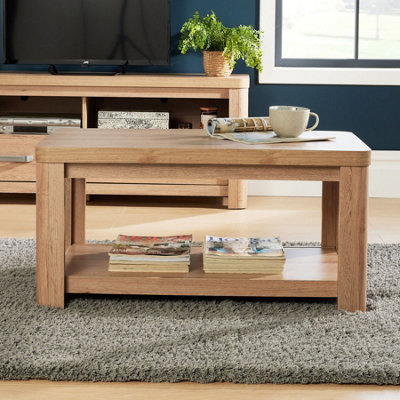 Home Source Huntingdon Open Shelf Coffee Table Storage Unit Oak Effect