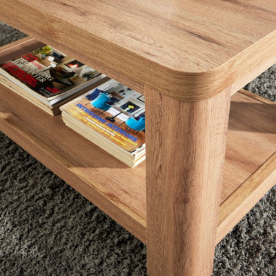 Home Source Huntingdon Open Shelf Coffee Table Storage Unit Oak Effect