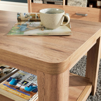 Home Source Huntingdon Open Shelf Coffee Table Storage Unit Oak Effect