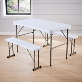 Home Source Indoor Outdoor Folding Bench and Dining Table Set White