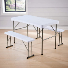 Home Source Indoor Outdoor Folding Bench and Table Set White