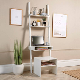 Home Source Ladder Laptop Office Desk and Stool Set White