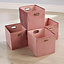 Home Source Large Fabric Cube Storage Box 4 Pack Oval Handle Blush Pink
