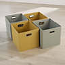 Home Source Large Fabric Cube Storage Box 4 Pack Oval Handle Grey and Yellow