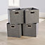 Home Source Large Fabric Cube Storage Box 4 Pack Oval Handle Grey Felt
