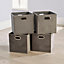 Home Source Large Fabric Cube Storage Box 4 Pack Oval Handle Soft Grey