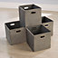 Home Source Large Fabric Cube Storage Box 4 Pack Oval Handle Soft Grey