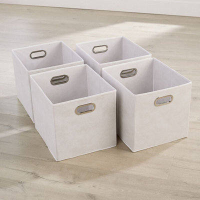 Home Source Large Fabric Cube Storage Box 4 Pack Oval Handle White