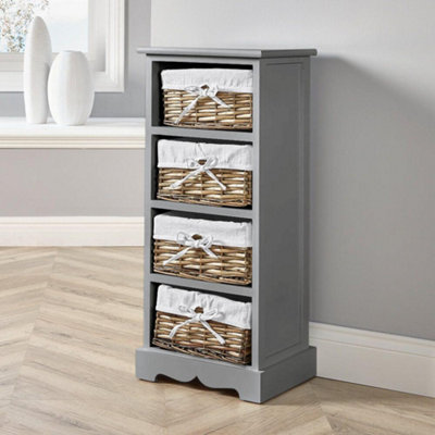 4 Woven Drawer Basket Wood Cabinet Storage Unit