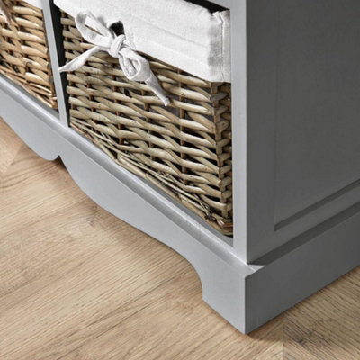 Home Source Lichfield 6 Wicker Basket Drawer Chest Storage Unit Grey