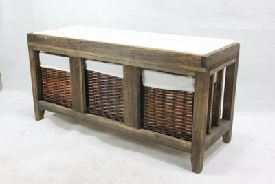 Dark wood bench with outlet storage