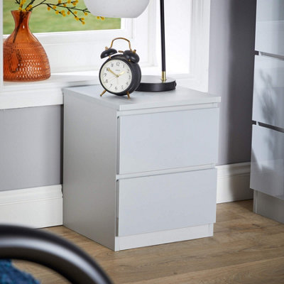 Home Source Lugano Grey 2 Drawer Bedside Cabinet High Gloss Drawer Fronts